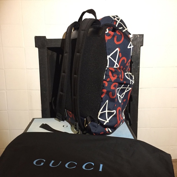 💯%* Gucci Ghost Navy Blue and Red Canvas Backpack - Picture 2 of 2